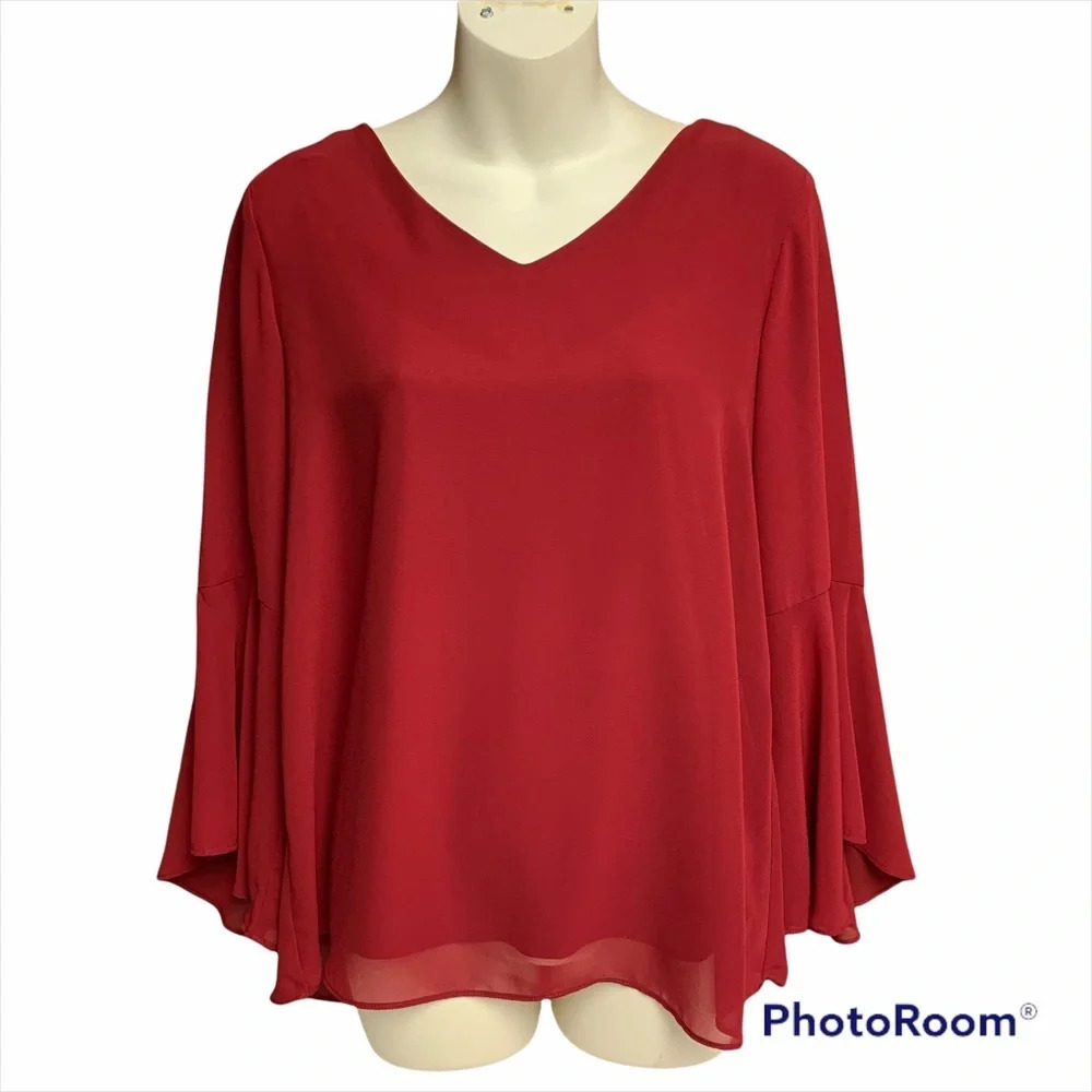 Zac & Rachel burgundy bell sleeve blouse S